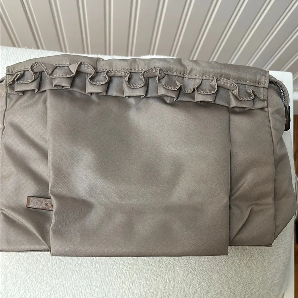 Tumi Enna Large ruffled Travel Pouch Taupe Cosmetics Bag